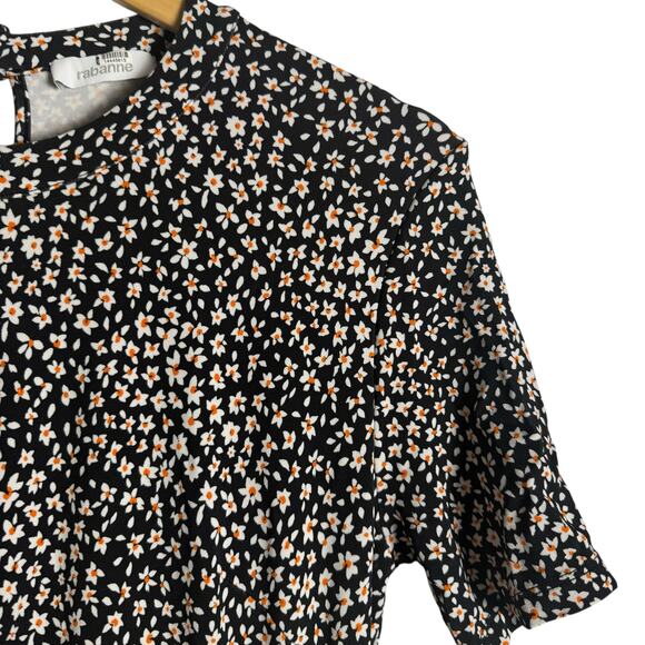 Paco Rabanne Black Floral Jersey Short Sleeve Crewneck Midi Dress Size XXL - Picture 10 of 16